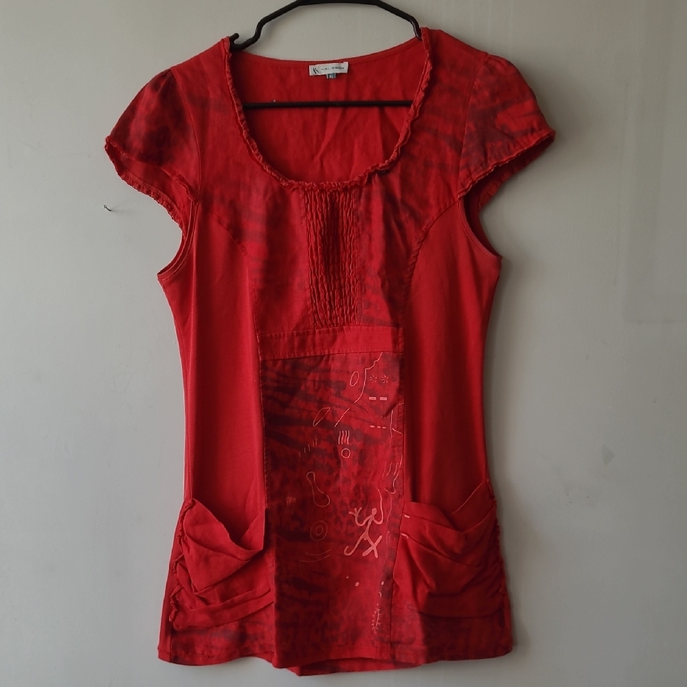 Chic Red Cap Sleeve Blouse